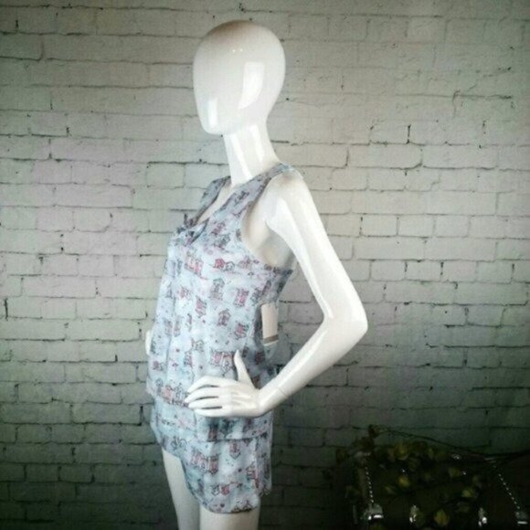 Love Affair Beach Print Shortie Pajama Set Blue Large - Picture 2 of 6